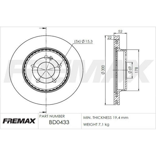 Disco de freno trasero bilateral ventilado