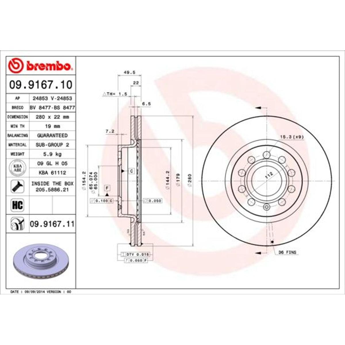Disco de freno delantero bilateral ventilado
