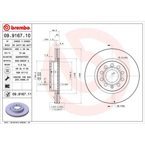 Disco de freno delantero bilateral ventilado