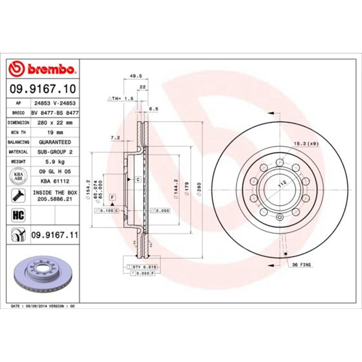 Disco de freno delantero bilateral ventilado