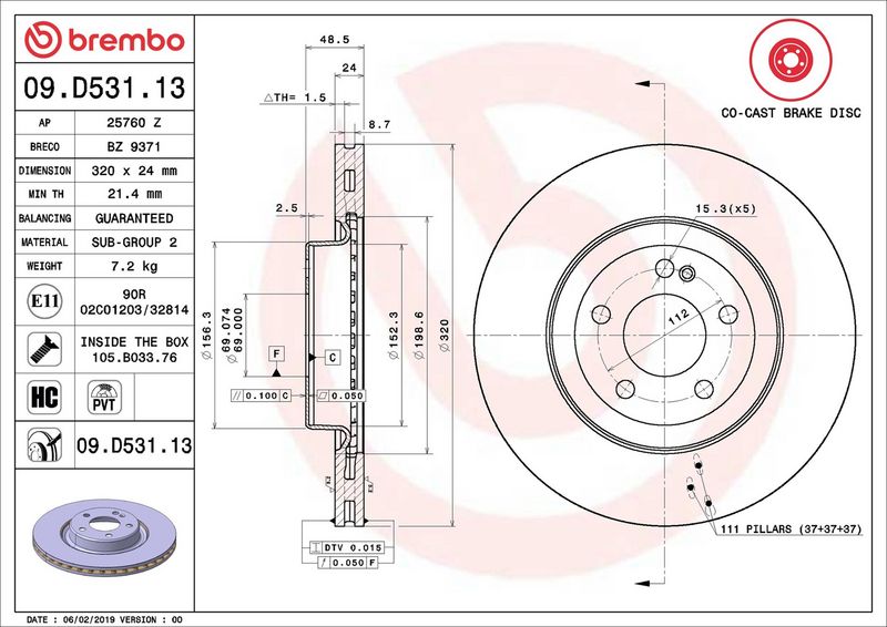 DISCO DE FRENO TRASERO VENTILADO 320MM MB X253