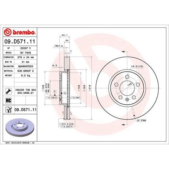 Disco de freno delantero bilateral ventilado