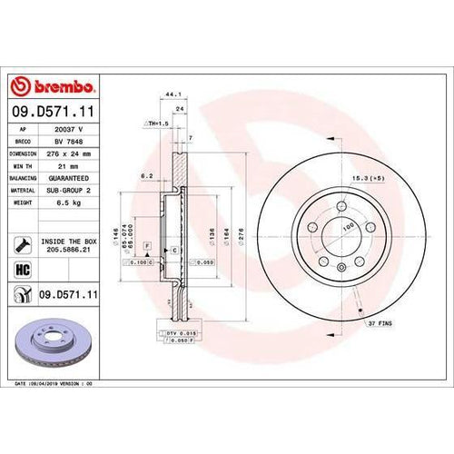Disco de freno delantero bilateral ventilado