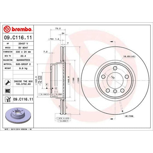 Disco de freno delantero bilateral ventilado