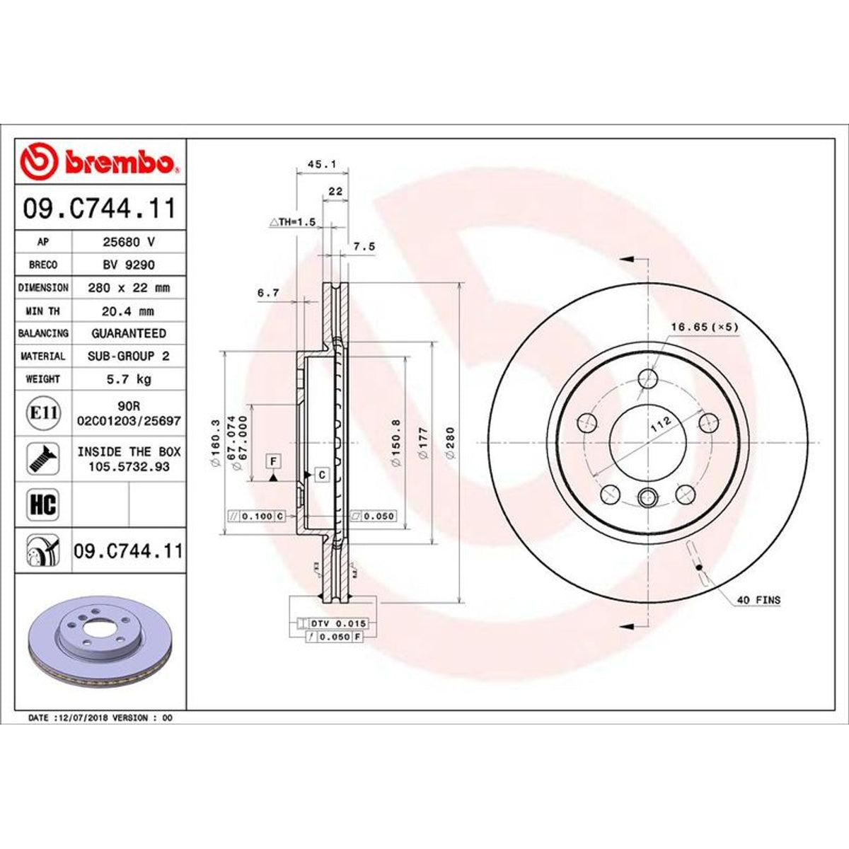 Disco de freno delantero bilateral ventilado