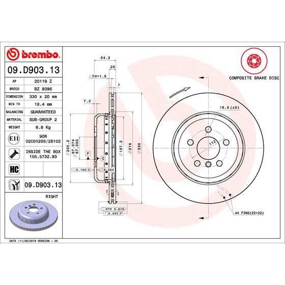 Disco de freno ventilado trasero derecho