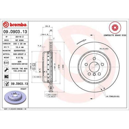 Disco de freno ventilado trasero derecho