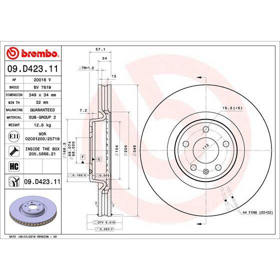 Disco de freno delantero bilateral ventilado