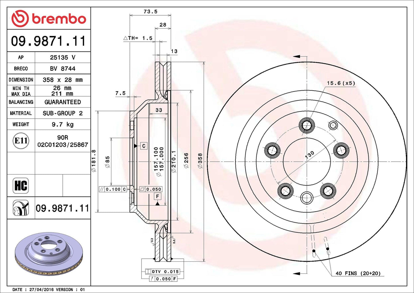 Disco de freno trasero bilateral ventilado