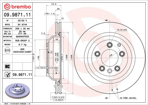 Disco de freno trasero bilateral ventilado