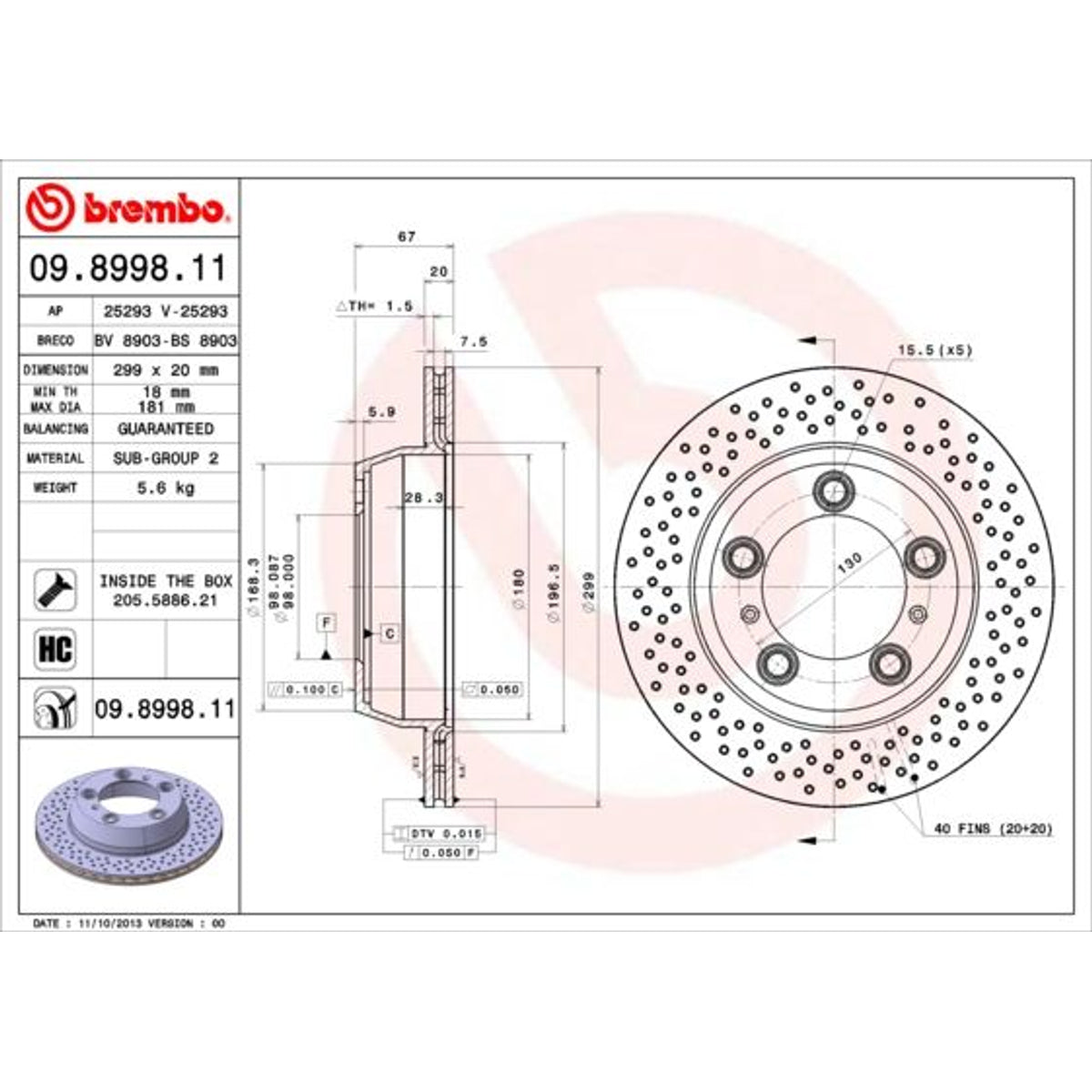Disco de freno trasero bilateral hiperventilado