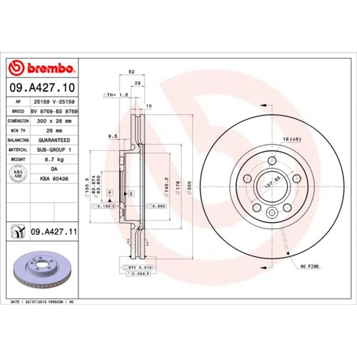 Disco de freno delantero bilateral ventilado