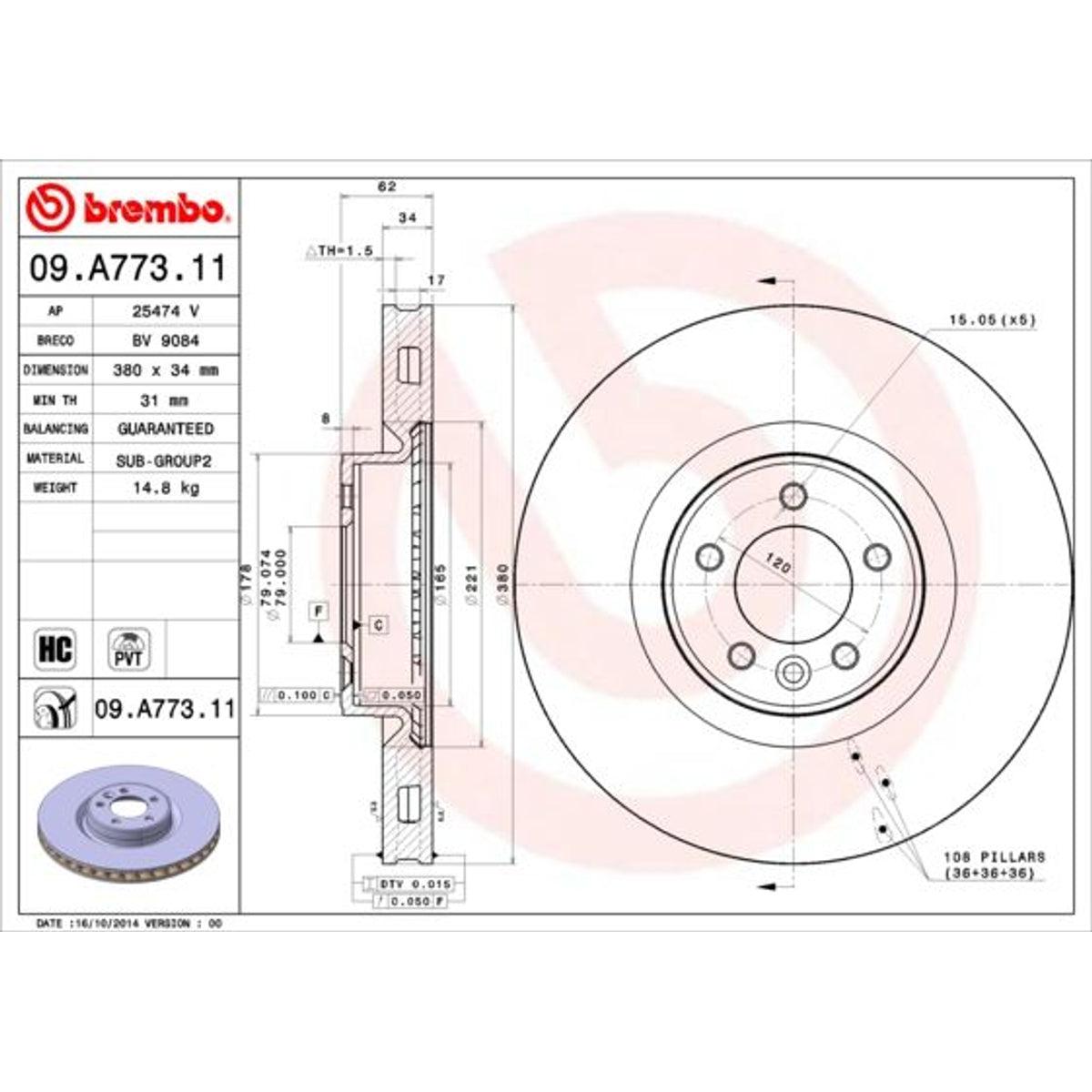 Disco de freno delantero bilateral ventilado