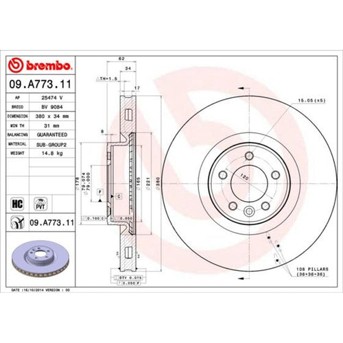 Disco de freno delantero bilateral ventilado